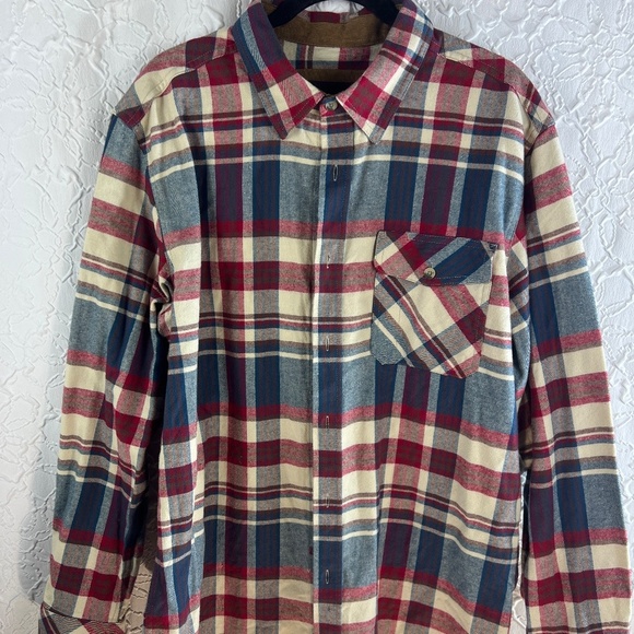 CQR Shirt Red Blue Plaid Button Up Flannel Flip Cuff - Picture 1 of 7